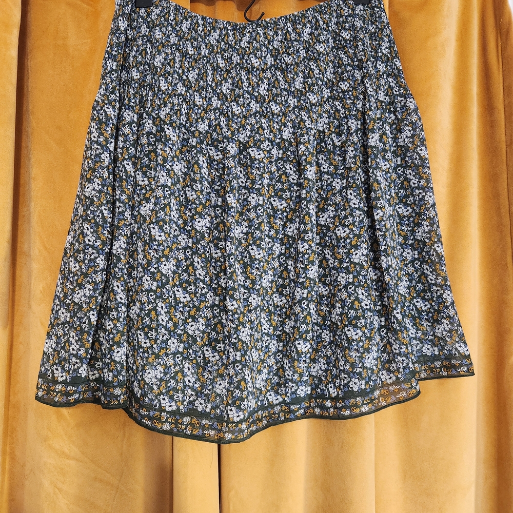 Max Studio Floral Skater Skirt in Green and White